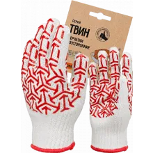 Перчатки трикотажные с ПВХ "СТРЕЛА" белый/ красный фото