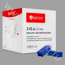 Автоматический ланцет Qlance Extra, глубина прокола 2,4 мм, игла 21G, синий, уп.100шт фото