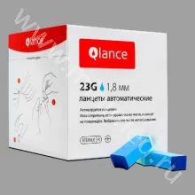 Автоматический ланцет Qlance Uni Lite, глубина прокола 1,8 мм, игла 23G, голубой, уп.100шт фото