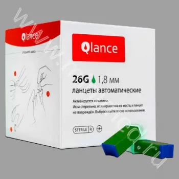 Автоматический ланцет Qlance Lite, глубина прокола 1,8 мм, игла 26G, зеленый, уп.100шт фото 1